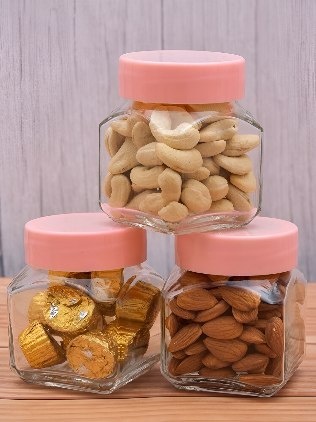 

MACHAK Pink 3 Pieces Glass Dishwasher Safe Food Container