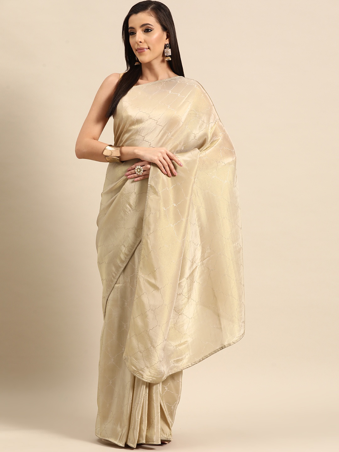 

Simaaya Woven Design Tissue Maheshwari Saree, Beige