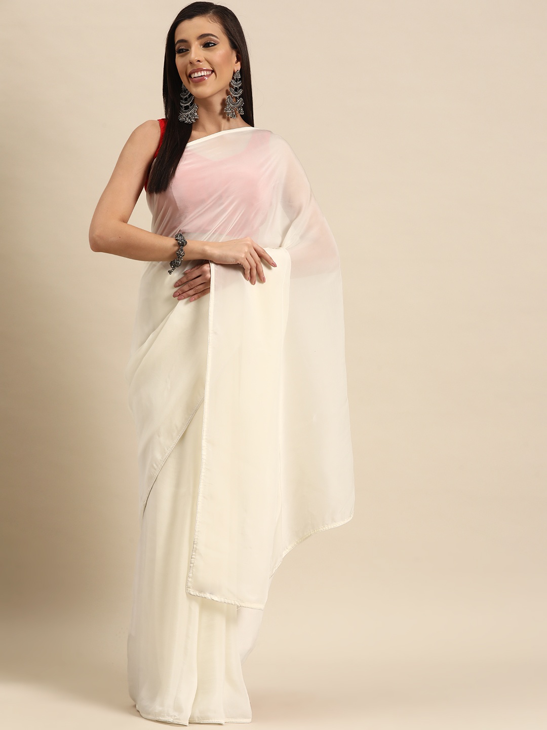 

Simaaya Solid Pure Chiffon Saree, White