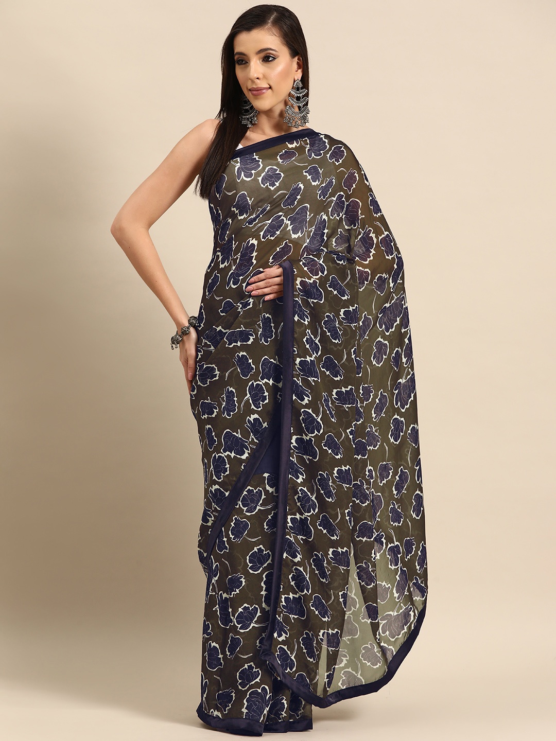 

Simaaya Floral Silk Blend Saree, Olive