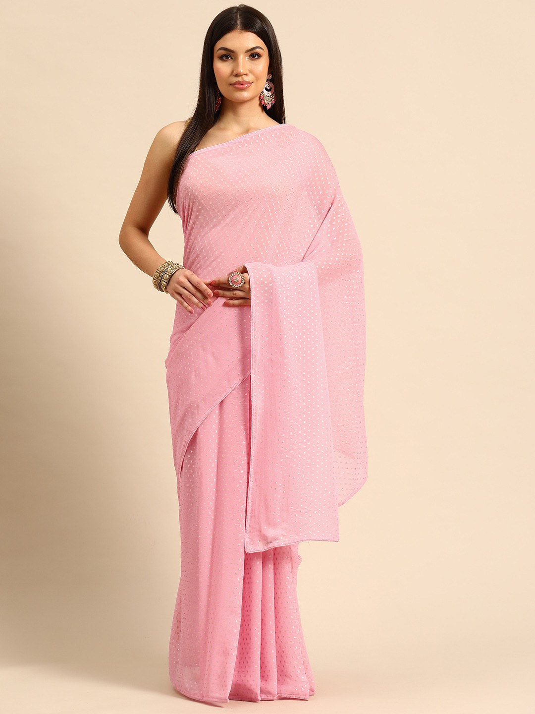 

Simaaya Woven Design Pure Georgette Maheshwari Saree, Pink