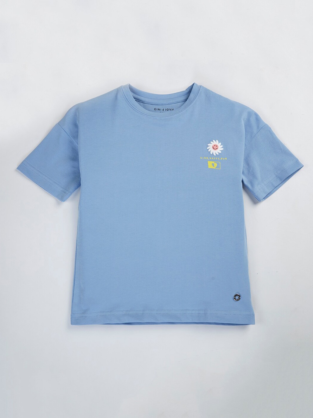 

Gini and Jony Girls Floral Printed Cotton Regular T-shirt, Blue