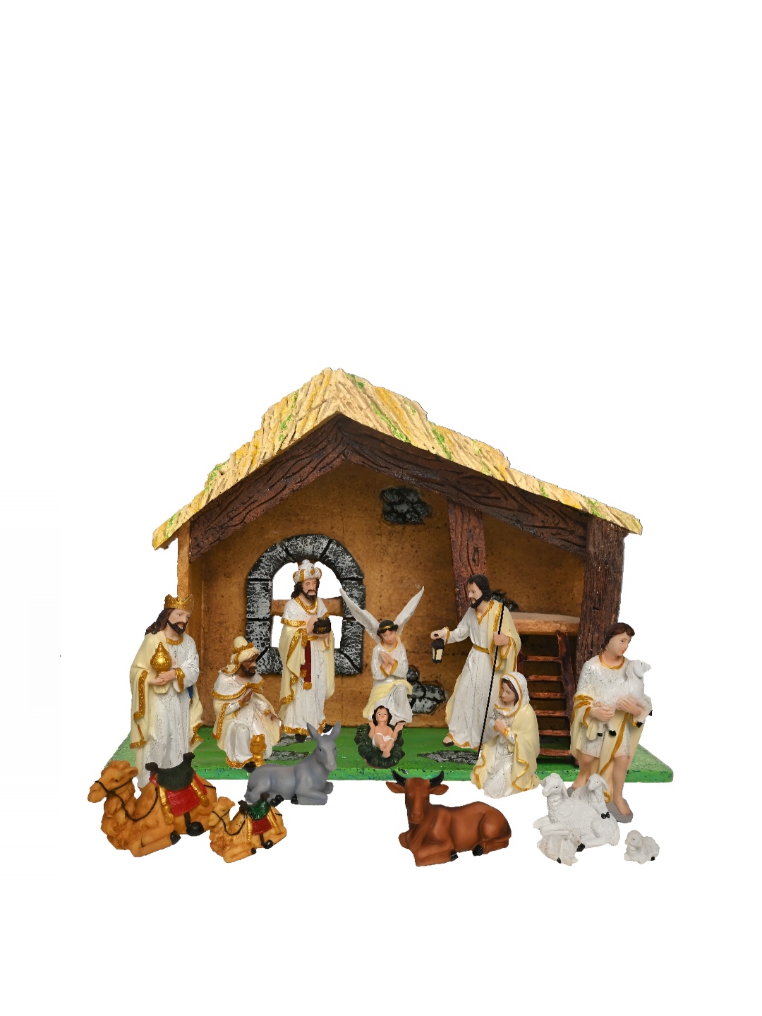 

KARIGHAR Brown & White 16 Pieces Religious Crib Idol Showpiece