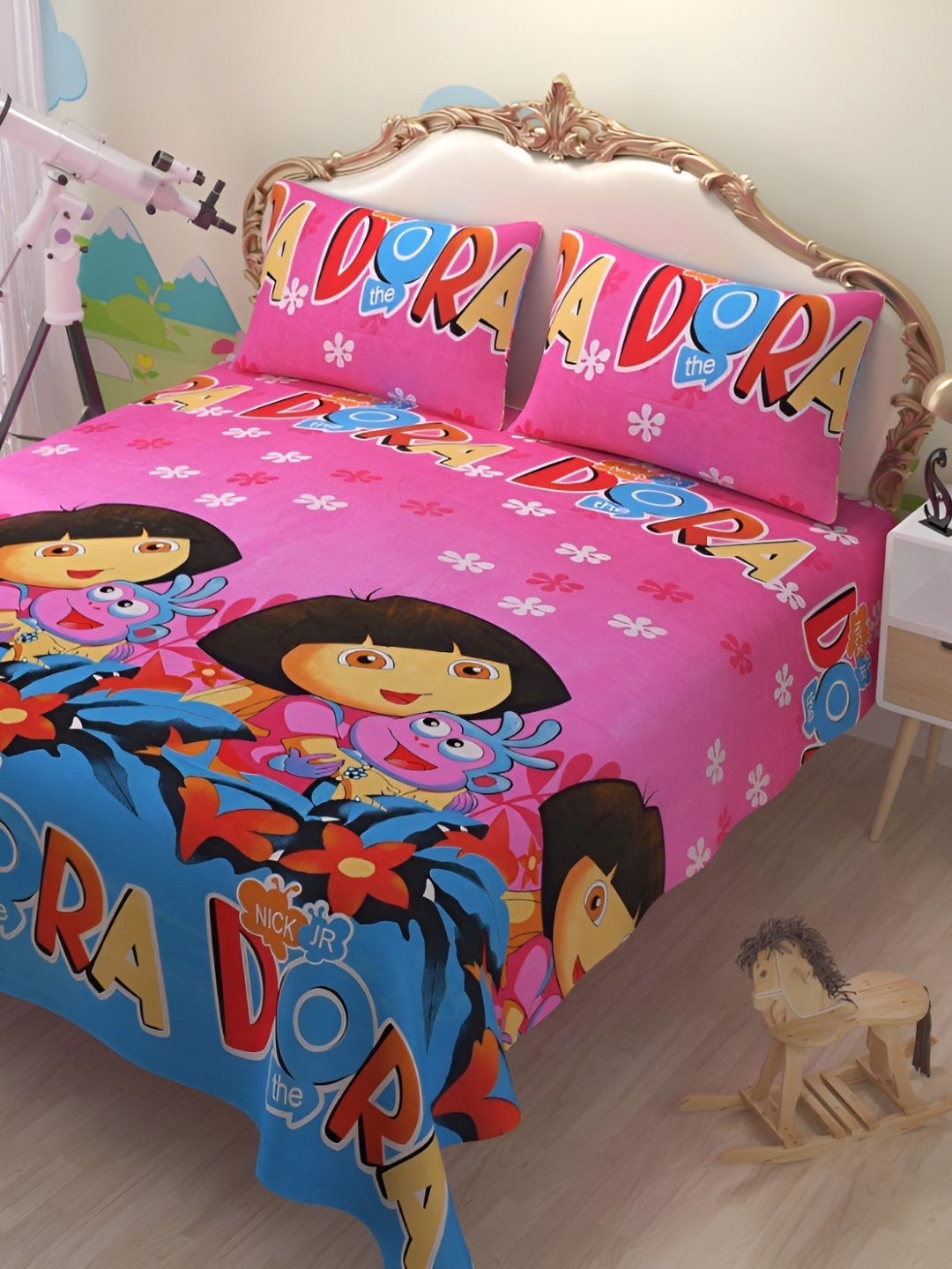 

Kritarth Handicrafts Pink&Yellow Printed Cotton 300 TC Queen Bedsheet with 2 Pillow Covers