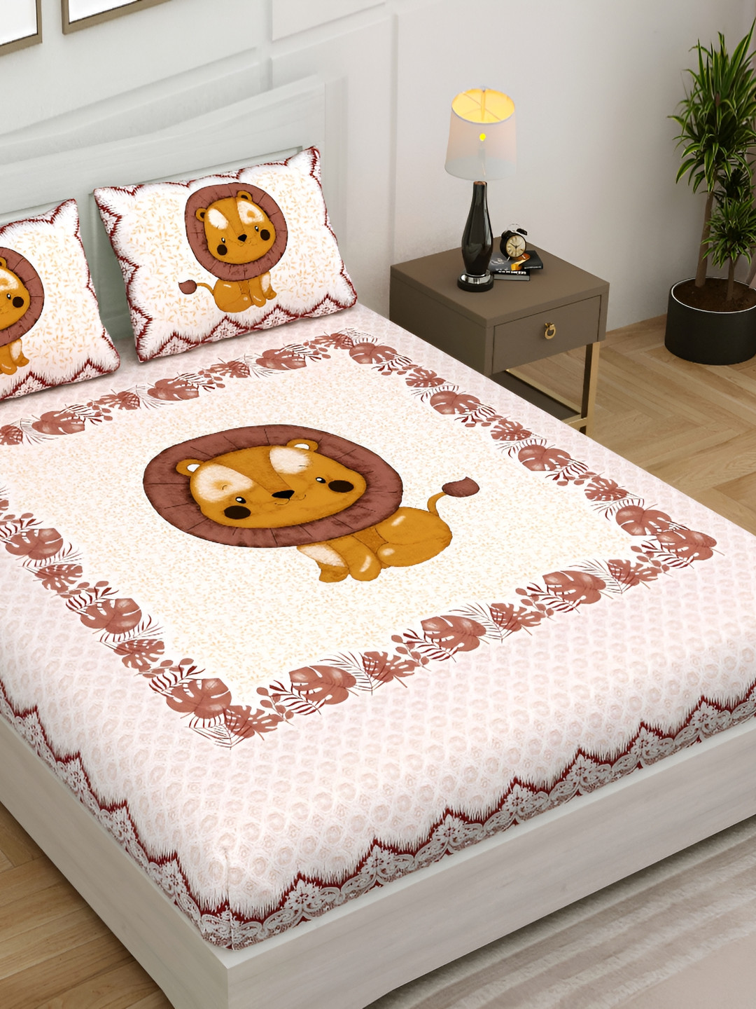 

Kritarth Handicrafts Red & White Printed Cotton 300 TC Queen Bedsheet with 2 Pillow Covers