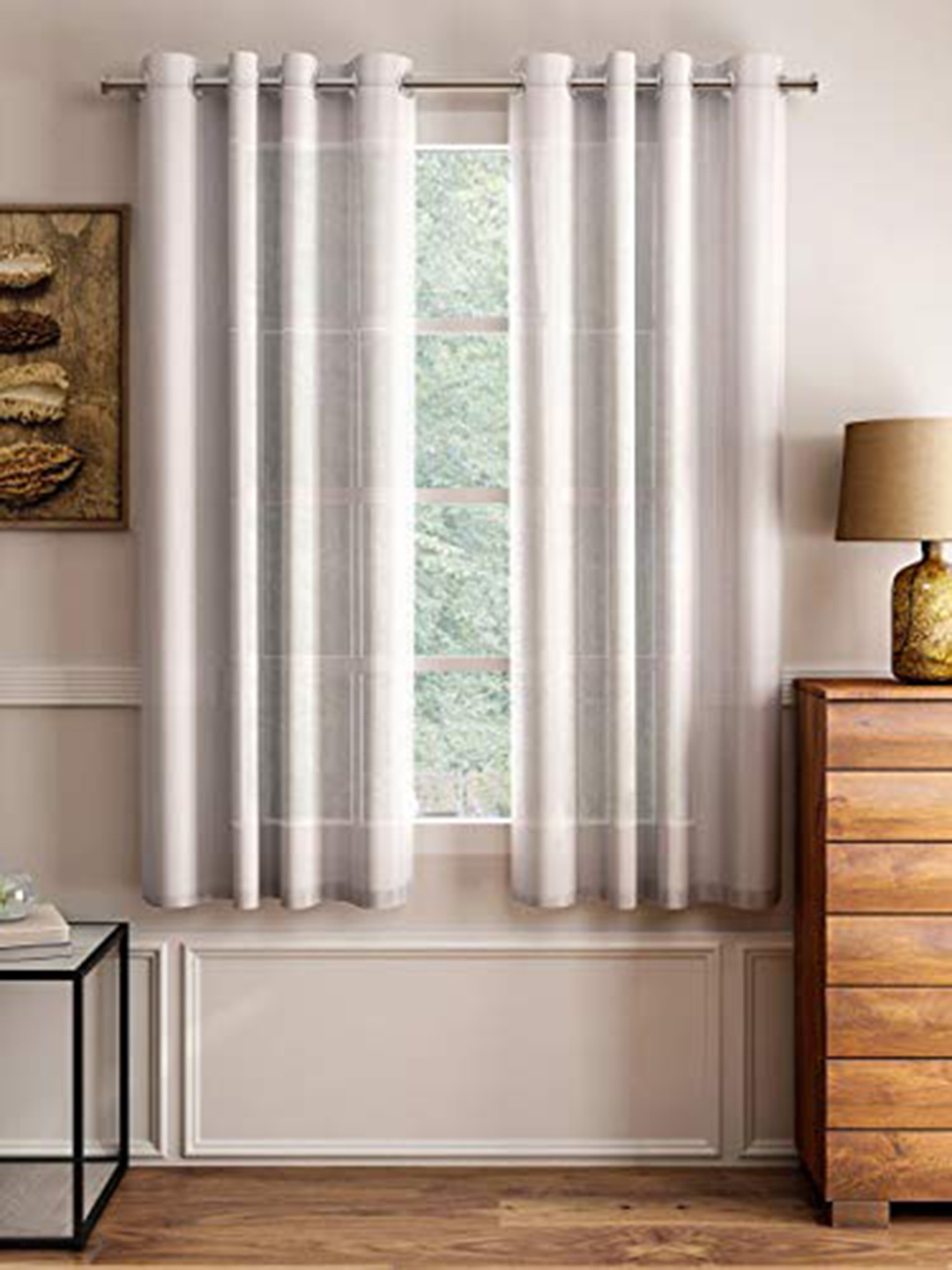 

Lushomes Brown Striped Sheer Window Curtain