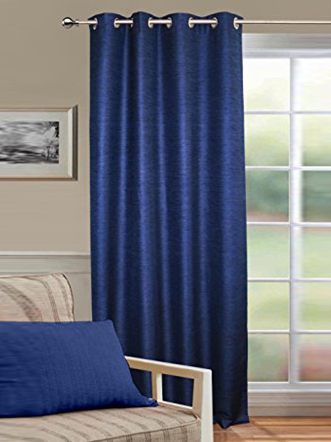 

Lushomes Navy Blue Solid Black Out Long Door Curtain