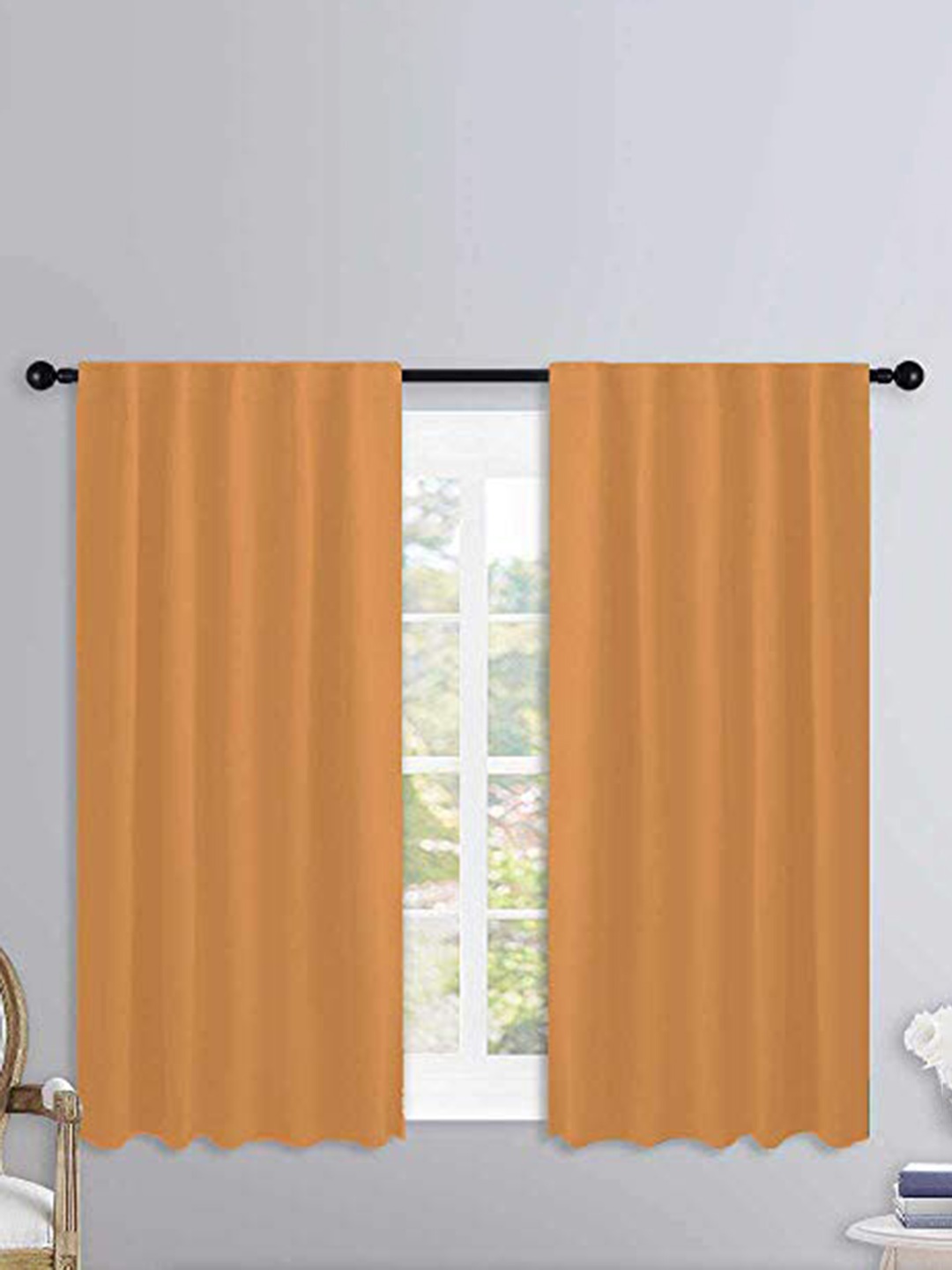 

Lushomes 2 Pcs Yellow Black Out Cotton Door Curtain