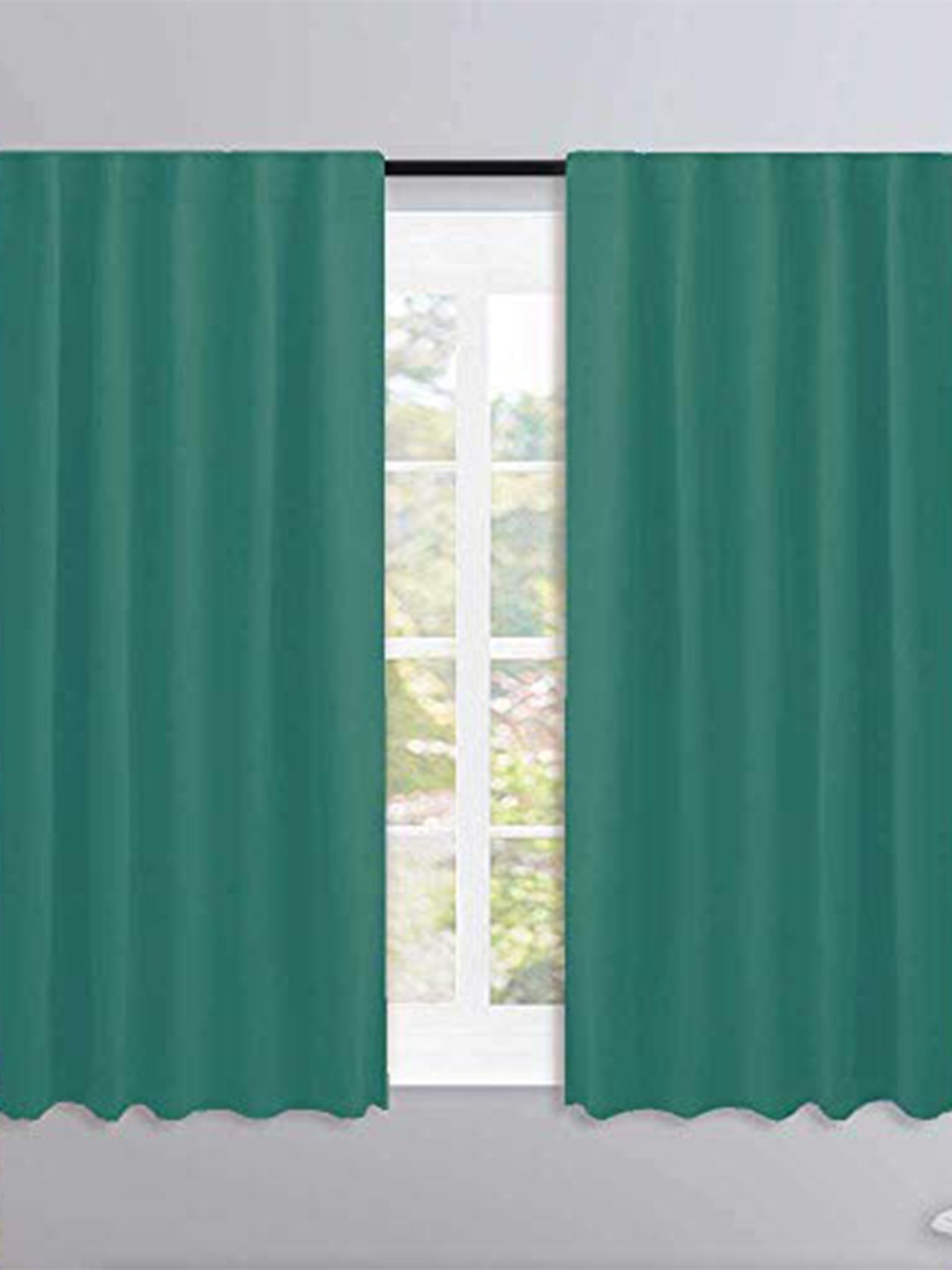 

Lushomes 2 Pcs Green Cotton Black Out Door Curtain