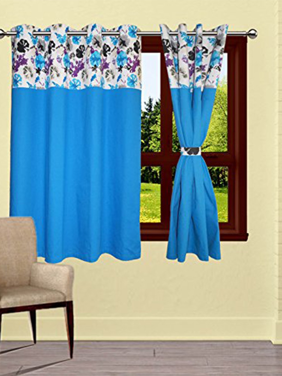 

Lushomes Blue & White Black Out Window Curtain