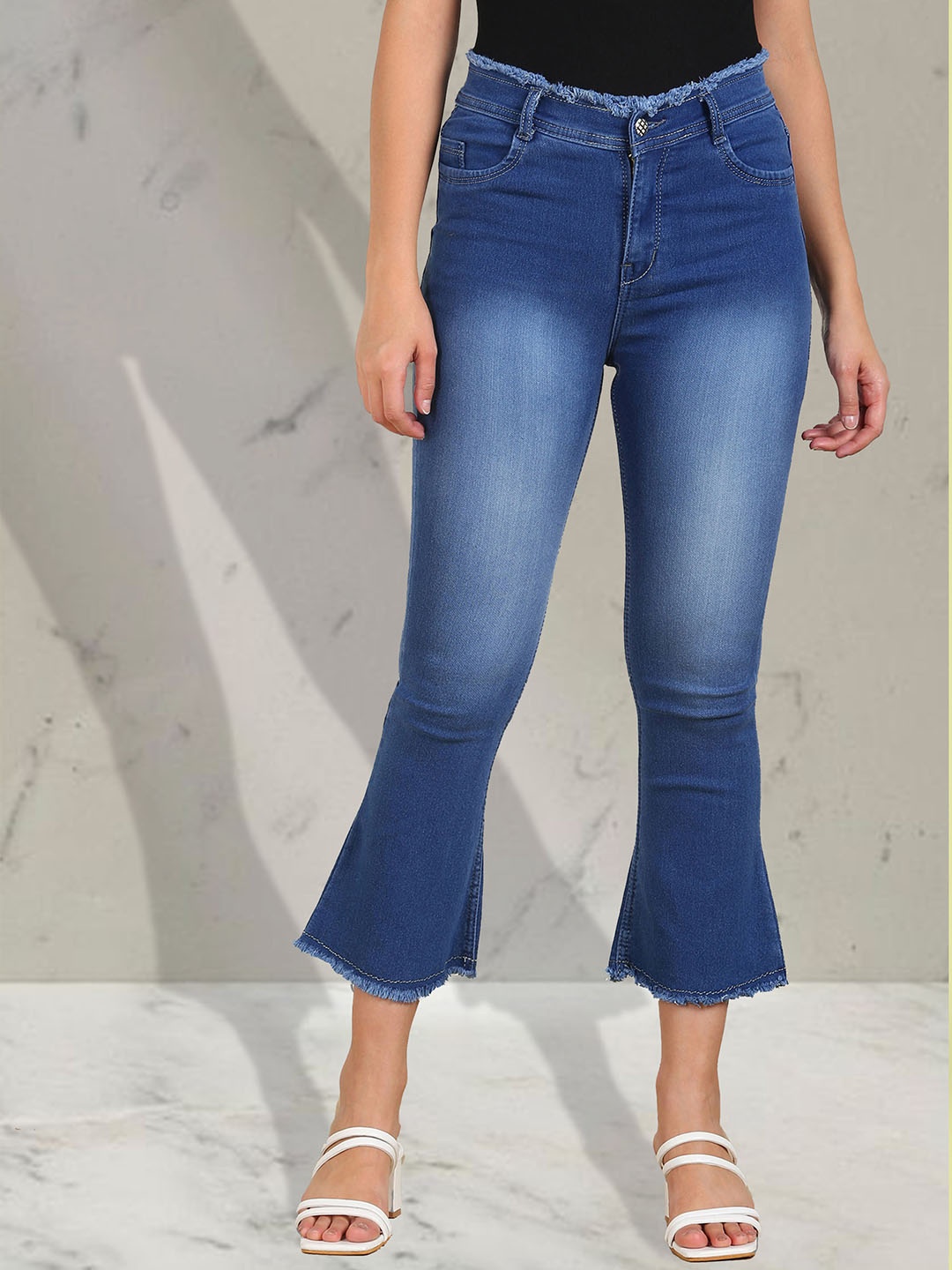 

A-Okay Girls Flared High-Rise Clean Look Light Fade Cropped Stretchable Jeans, Blue