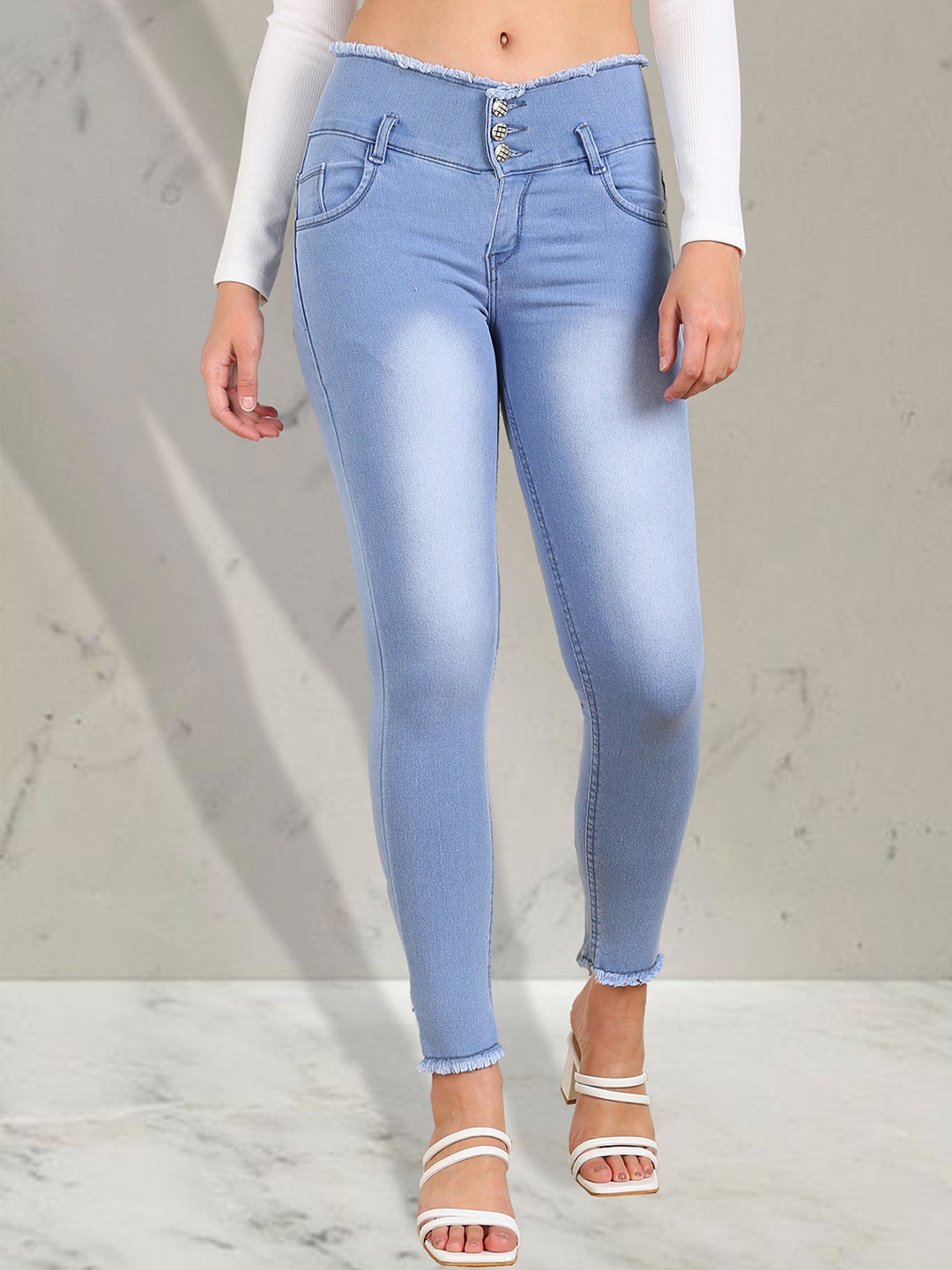 

A-Okay Girls Slim Fit High-Rise Heavy Fade Clean Look Stretchable Jeans, Blue