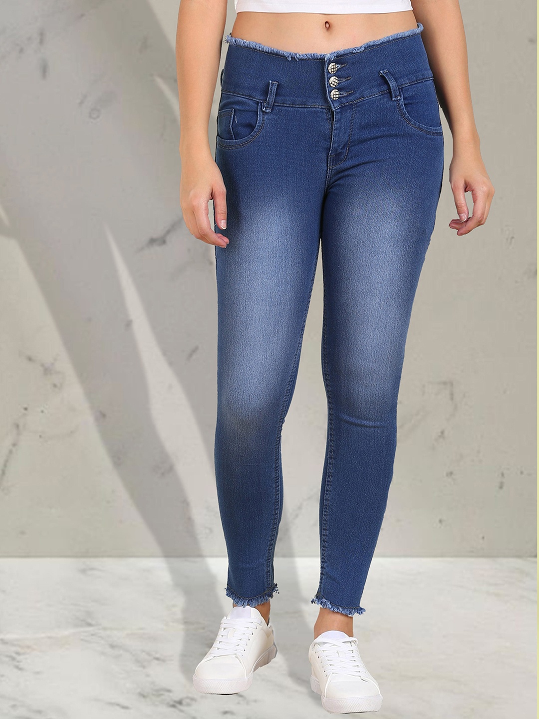 

A-Okay Girls Slim Fit High-Rise Clean Look Light Fade Stretchable Jeans, Blue