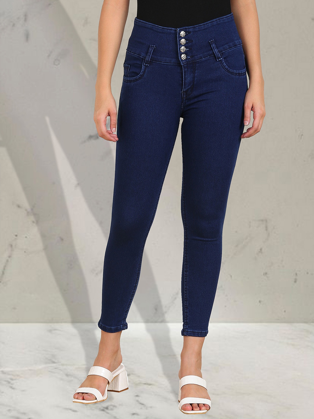 

A-Okay Girls Slim Fit High-Rise Clean Look Stretchable Jeans, Navy blue