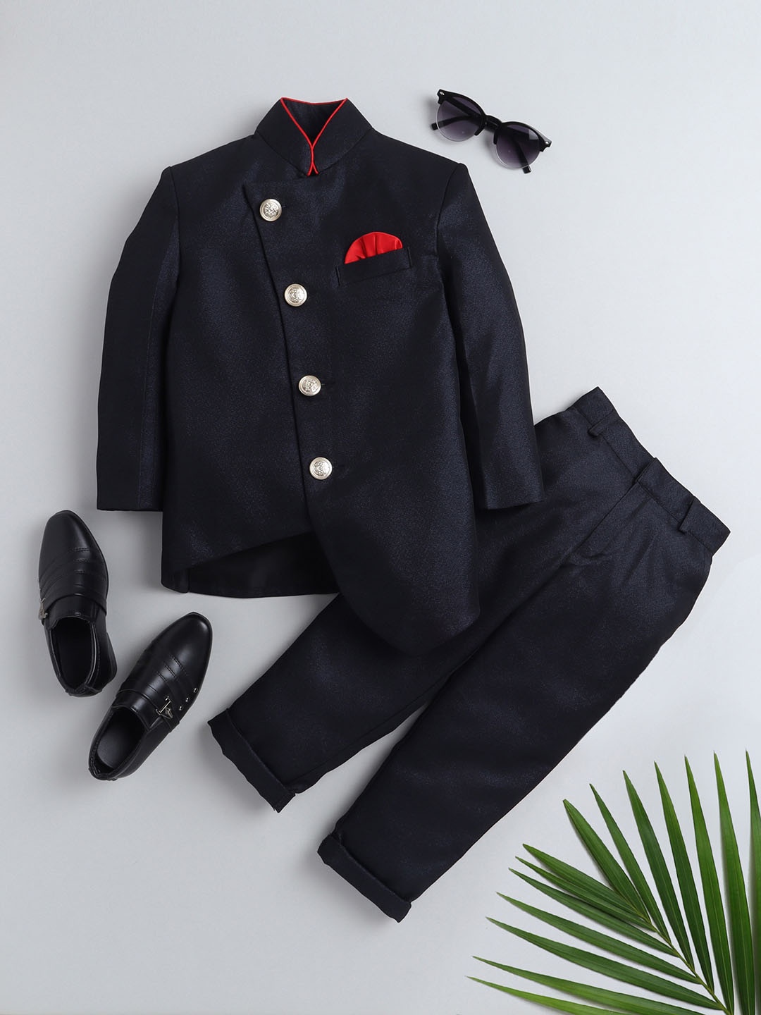 

BAESD Boys Jodhpuri Bandhgala Coat & Trousers 2-Pieces Party Suits, Navy blue