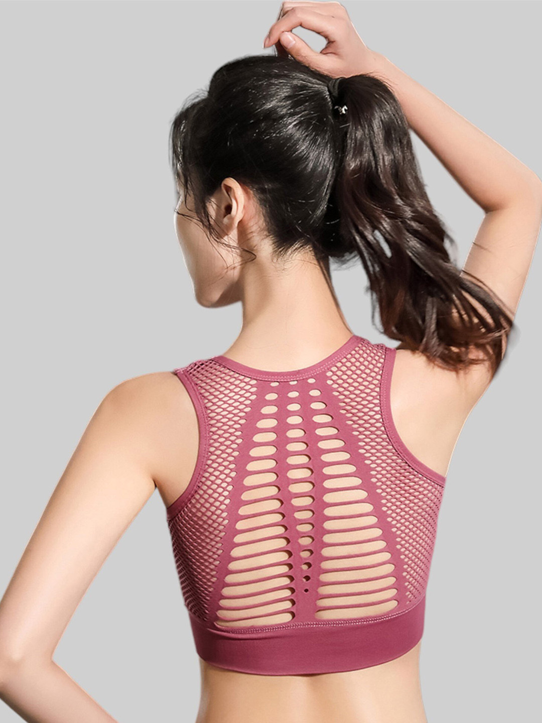 

PLUMBURY Workout Sports Bra With Mesh Racerback Full Coverage Rapid-Dry, Purple