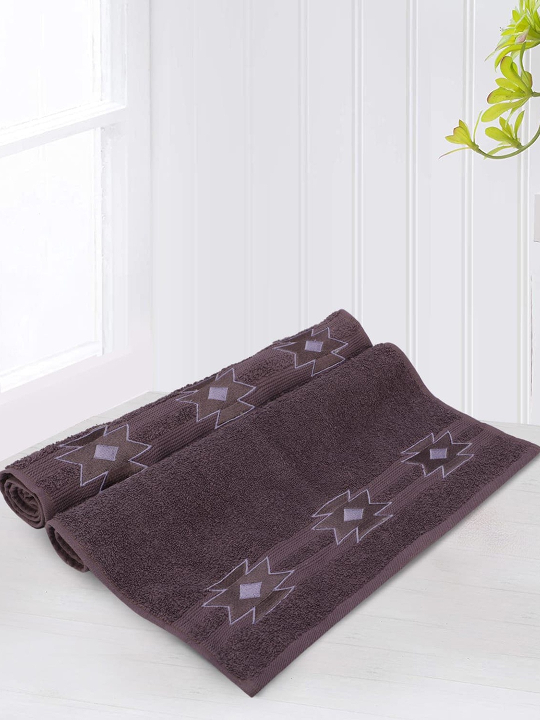 

LUSH & BEYOND Purple 2Pcs 500 GSM Self Designed Cotton Reversible Hand Towels