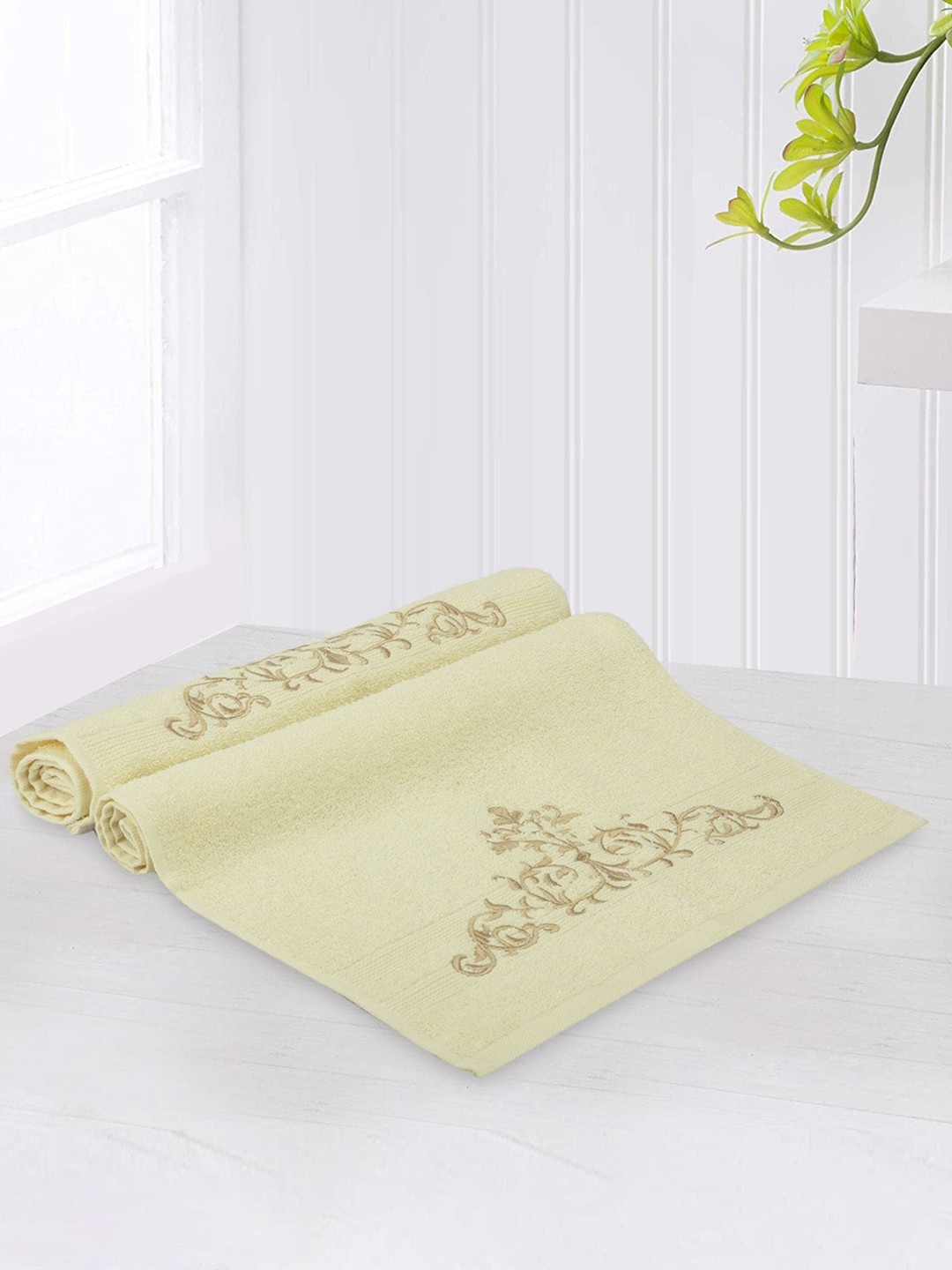 

LUSH & BEYOND Cream-color 2Pcs Self-designed 500 GSM Pure Cotton Hand Towels