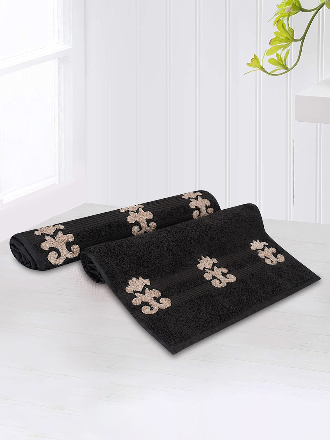 

LUSH & BEYOND Black 2Pcs Self-designed 500 GSM Cotton Hand Towels