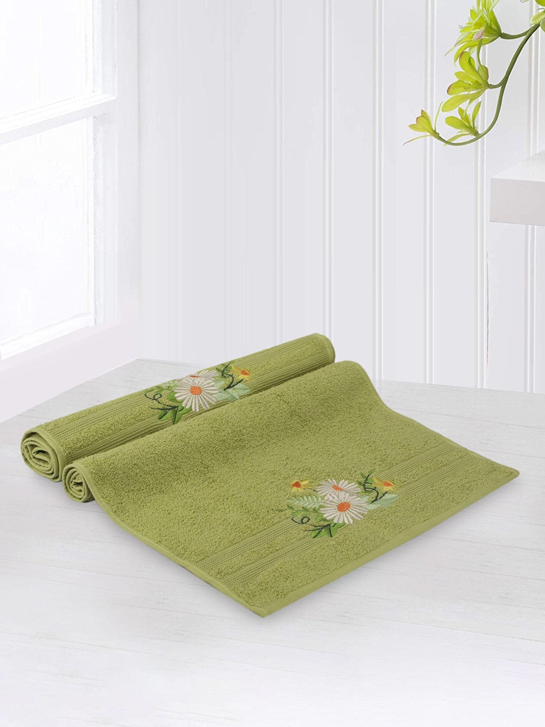 

LUSH & BEYOND Lime Green 2Pcs Self-designed 500 GSM Pure Cotton Hand Towels