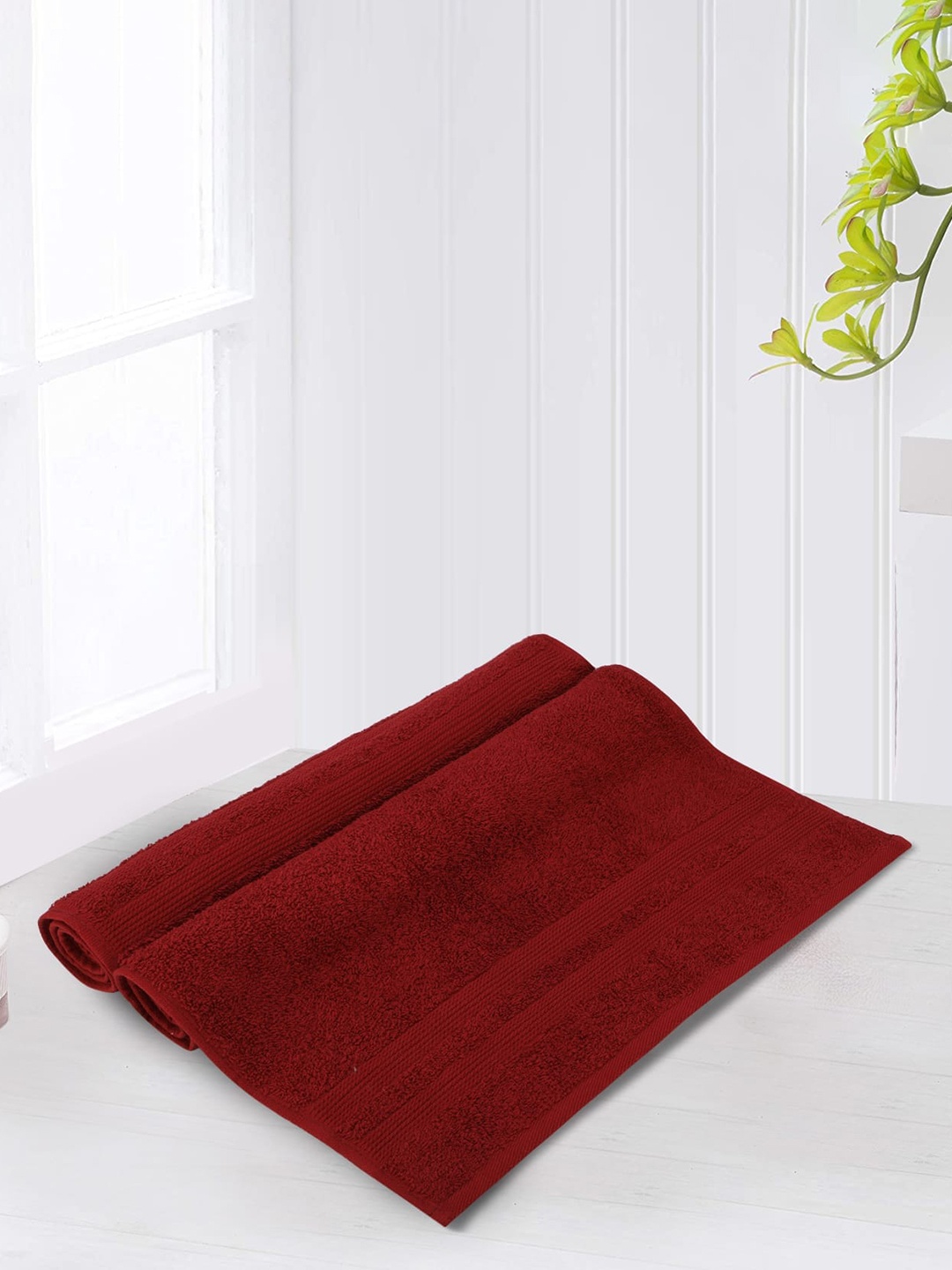 

LUSH & BEYOND Maroon 2Pcs Self-designed 500 GSM Cotton Hand Towels