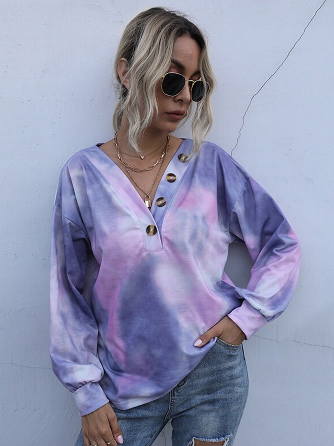 

StyleCast Purple Tie & Dyed Pullover Sweatshirt