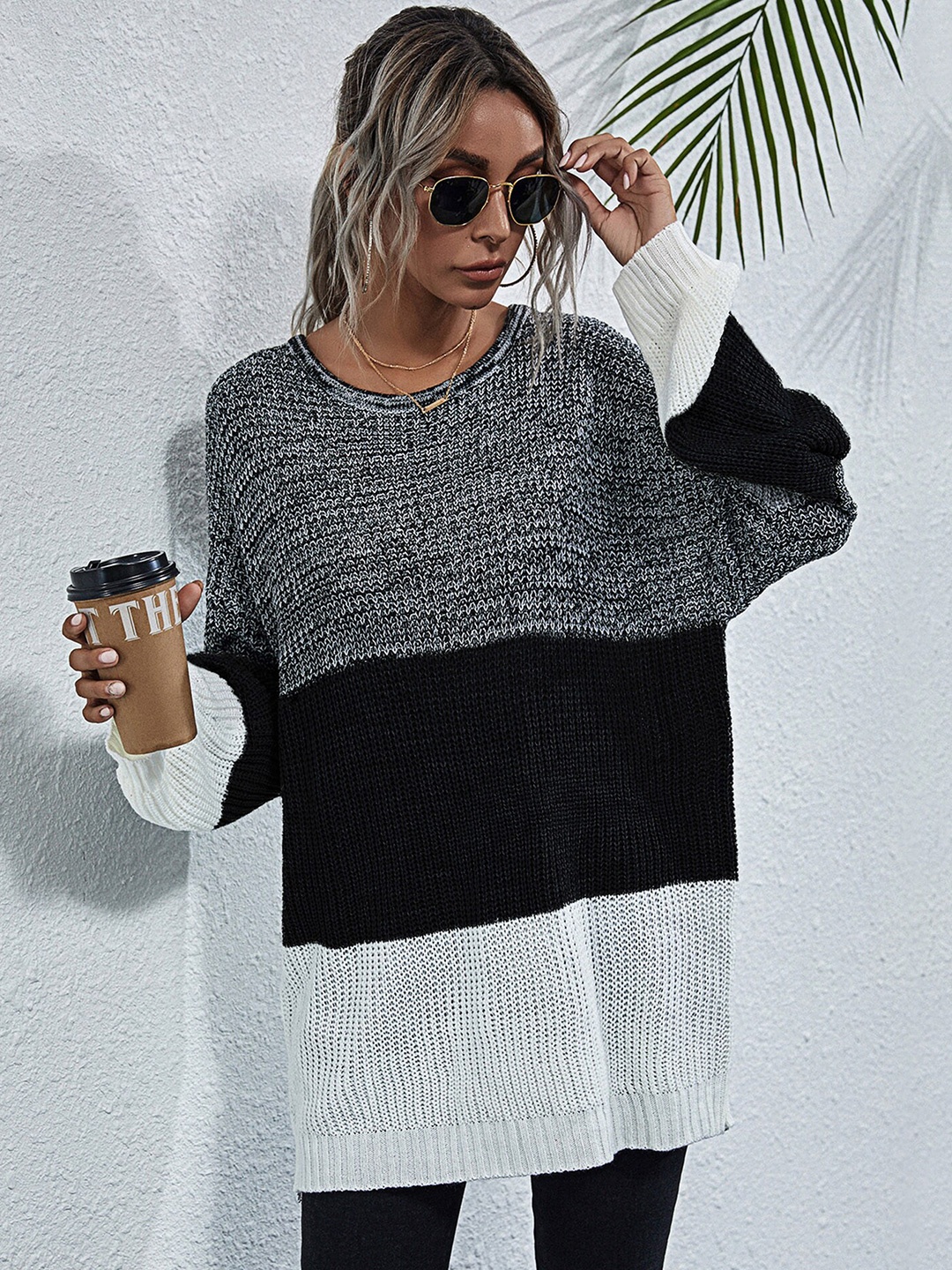 

StyleCast Black Colourblocked Longline Top