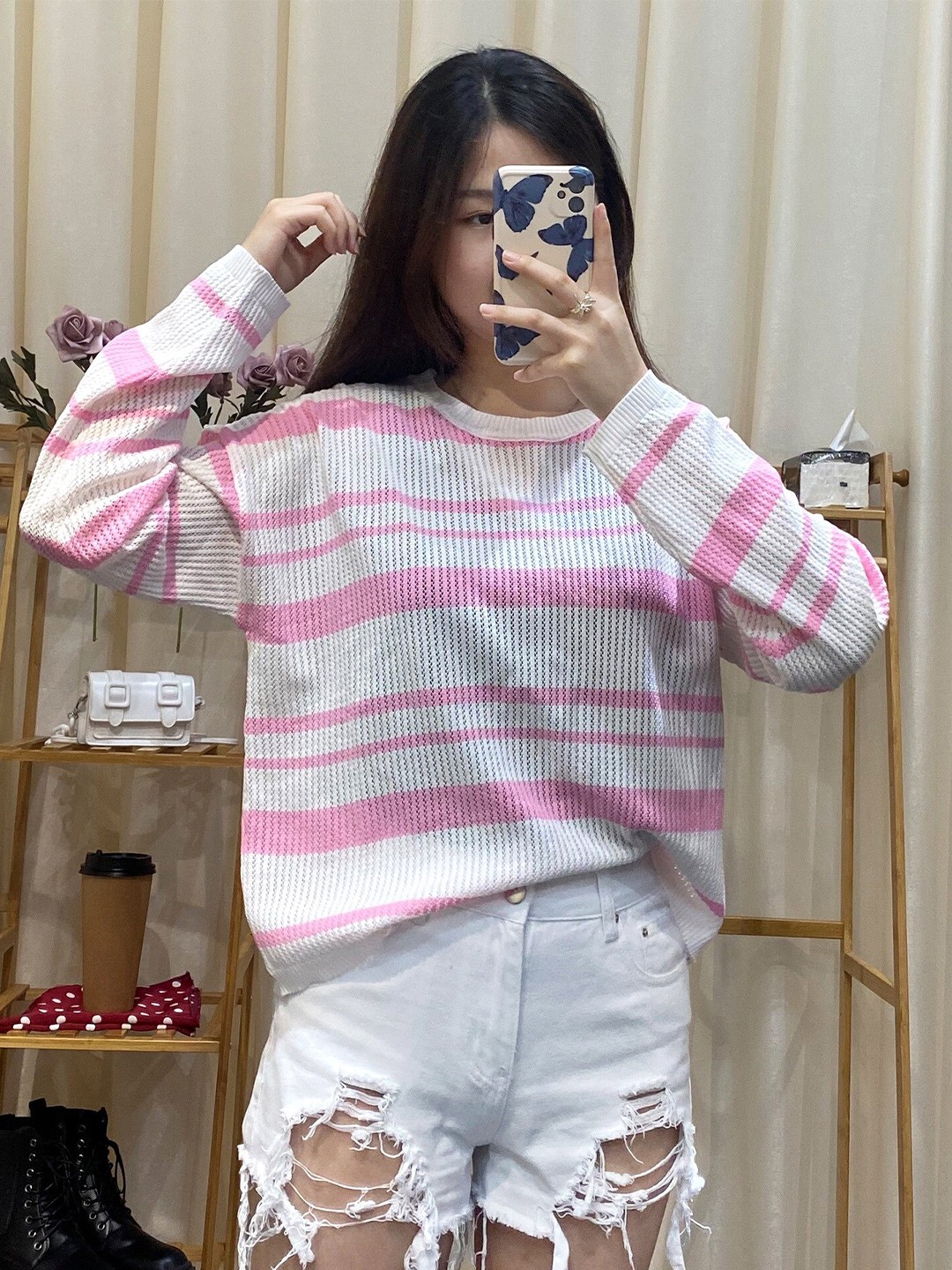 

StyleCast Pink Striped Drop Shoulder Sleeves Pullover Sweater