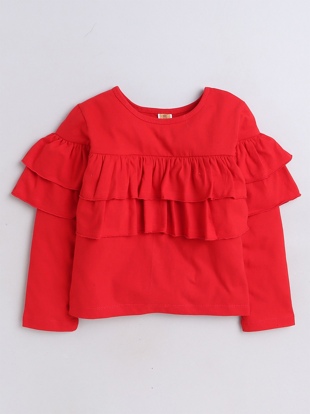 

AWW HUNNIE Girls Round Neck Ruffles Cotton Top, Red