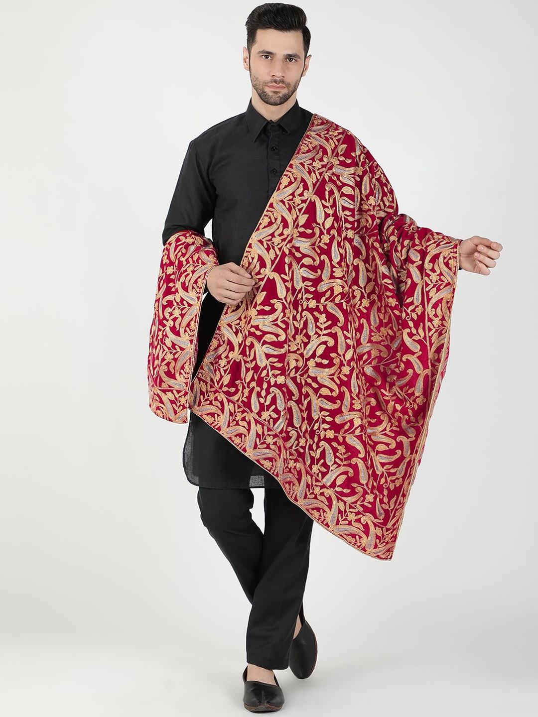 

Moda Chales Pure Velvet Embroidered Shawl, Magenta