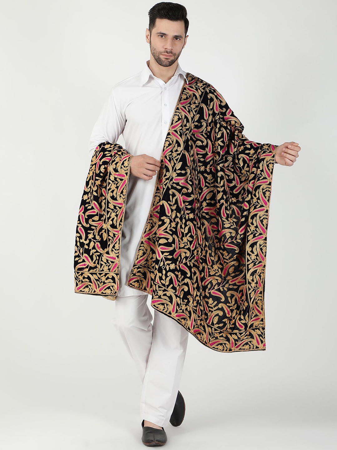 

Moda Chales Pure Velvet Embroidered Shawl, Navy blue