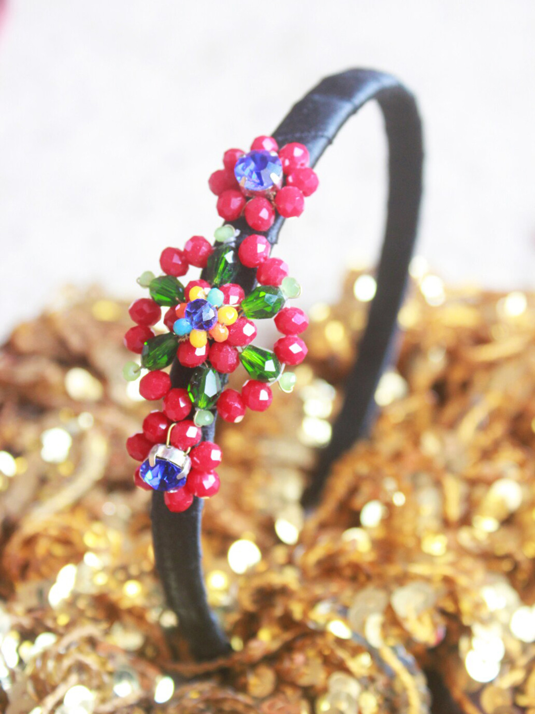 

Choko Girls flowers From Santa X'mas Beads Embellished Hairband, Red