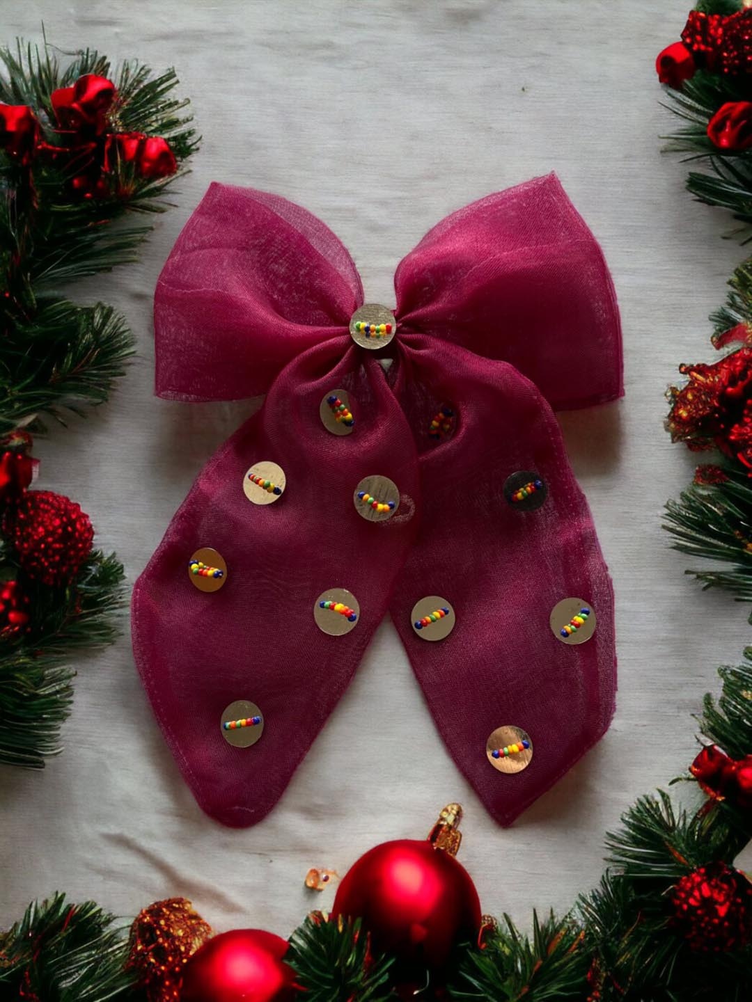 

Choko Girls Santa's Xmas Bow Alligator Hair Clip, Maroon