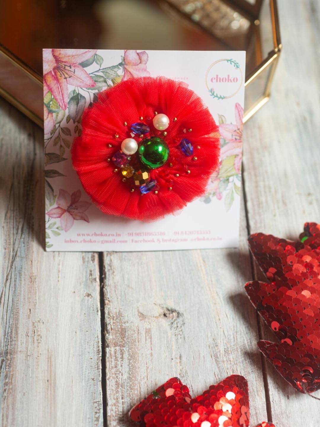 

Choko Girls Rosy Tulle Xmas Embellished Alligator Hair Clip, Red
