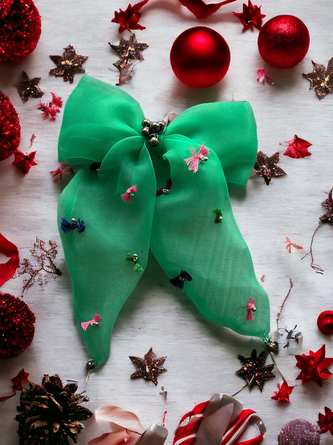 

Choko Girls Embellished Organza Bow Alligator Hair Clip, Green