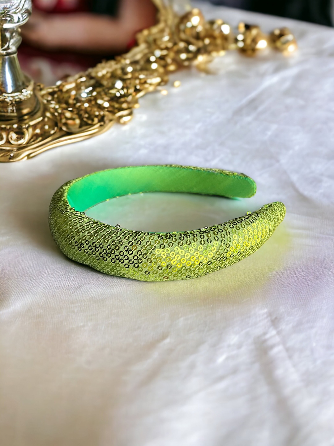 

Choko Girls Sequin Embroidered Thick Hairband, Green
