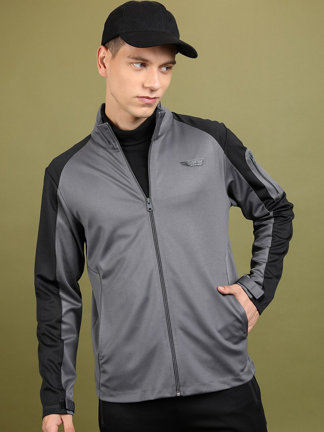 

HIGHLANDER Mock Collar Bomber Jacket, Grey