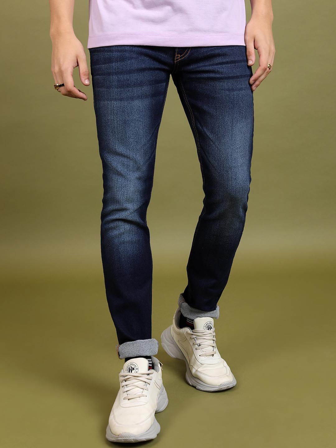 

HIGHLANDER Men Skinny Fit Mid Rise Clean Look Light Fade Stretchable Jeans, Blue