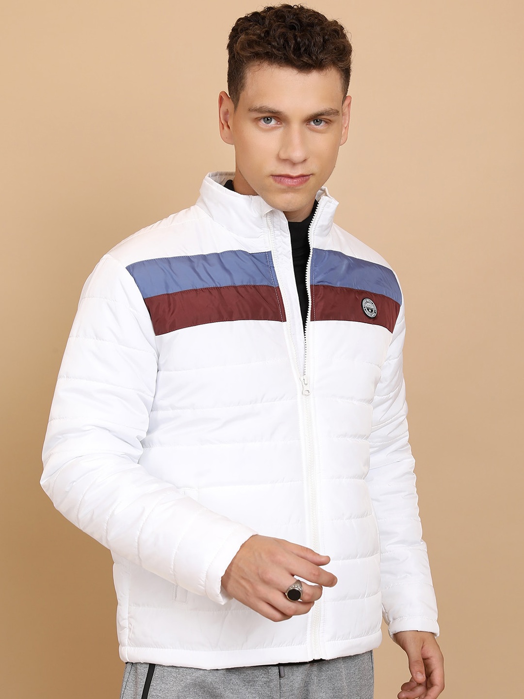 

HIGHLANDER Colourblocked Stand Collar Puffer Jacket, White