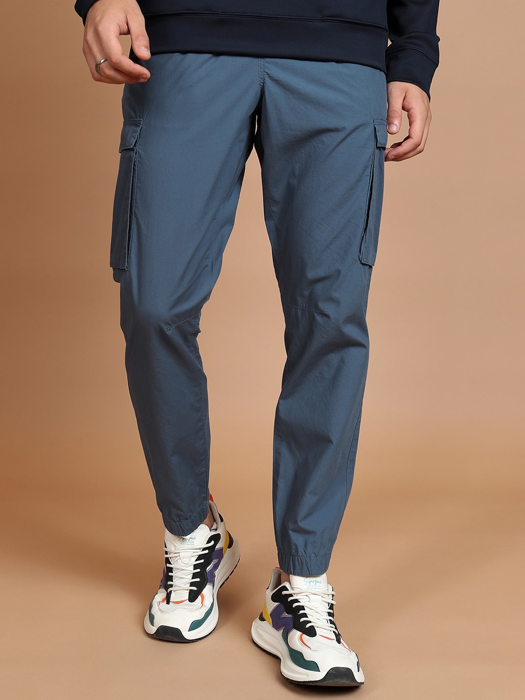 

HIGHLANDER Men Mid Rise Pure Cotton Jogger, Blue