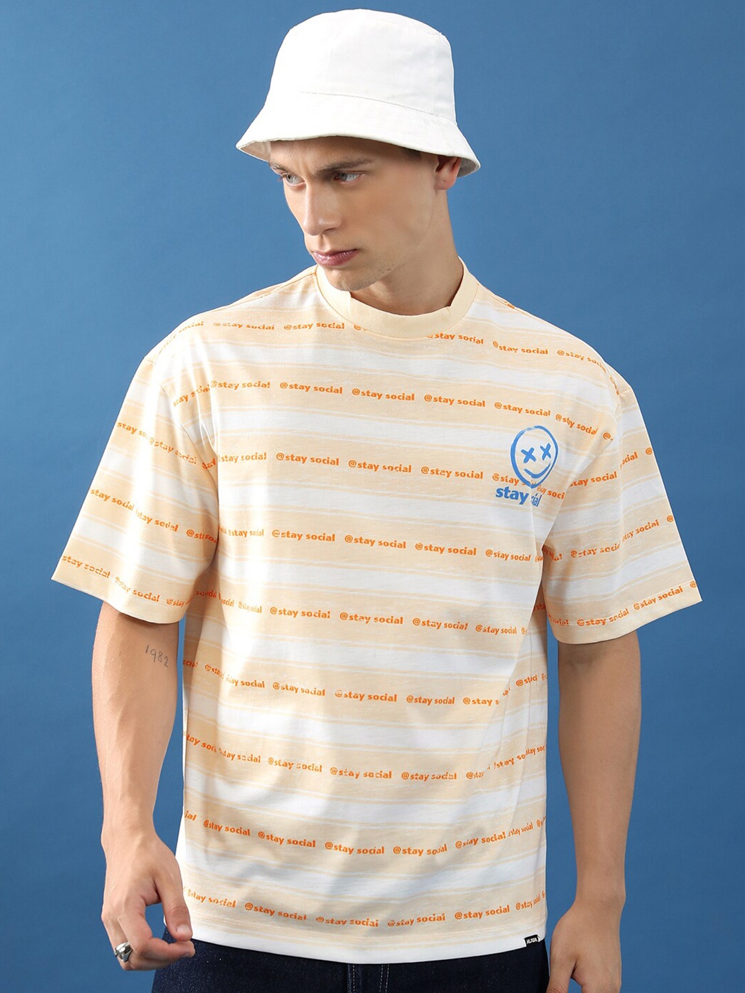 HIGHLANDER Unisex Typography Printed Oversized T-Shirt, Peach
