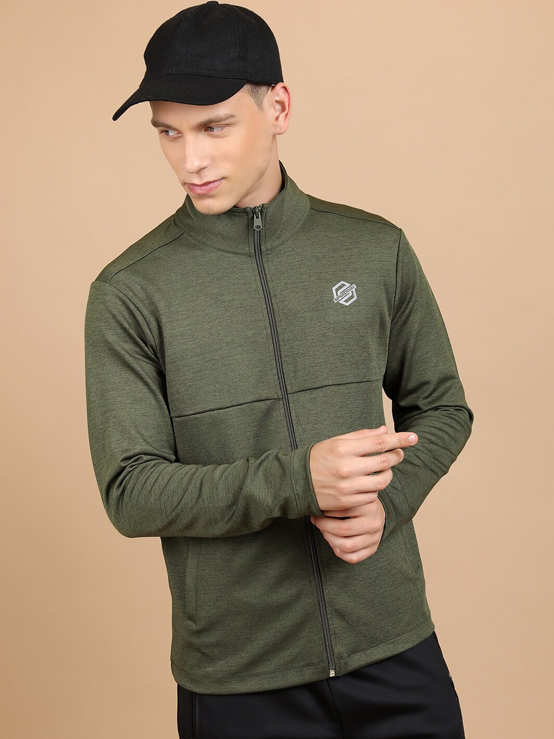 

HIGHLANDER Mock Collar Front-Open Sweatshirt, Green