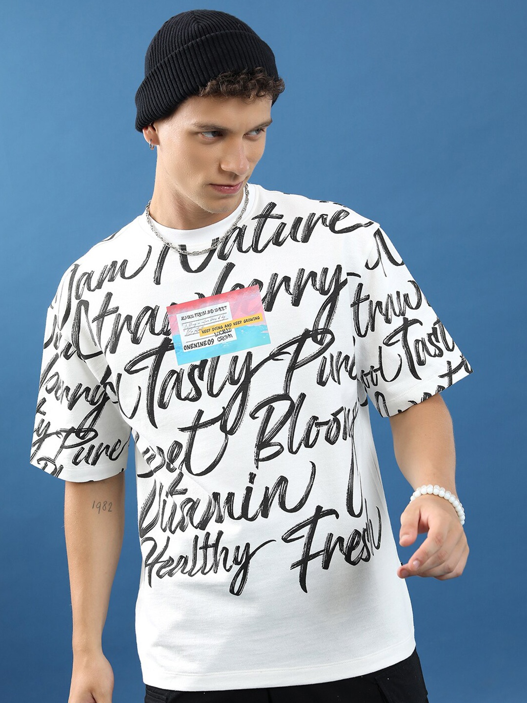 HIGHLANDER Typography Printed Drop Shoulder Oversized T-shirt, White