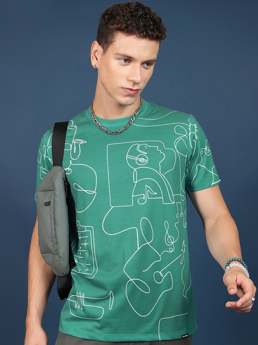 

HIGHLANDER Graphic Printed Round Neck Slim Fit T-shirt, Green