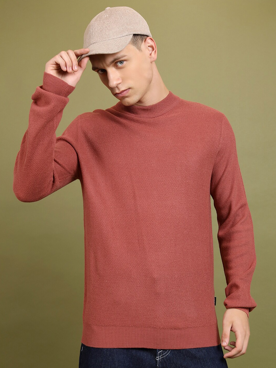 

HIGHLANDER Brown High Neck Acrylic Pullover