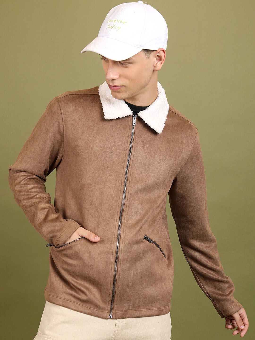 

HIGHLANDER Spread Collar Long Sleeve Faux Fur Trim Tailored Jacket, Brown