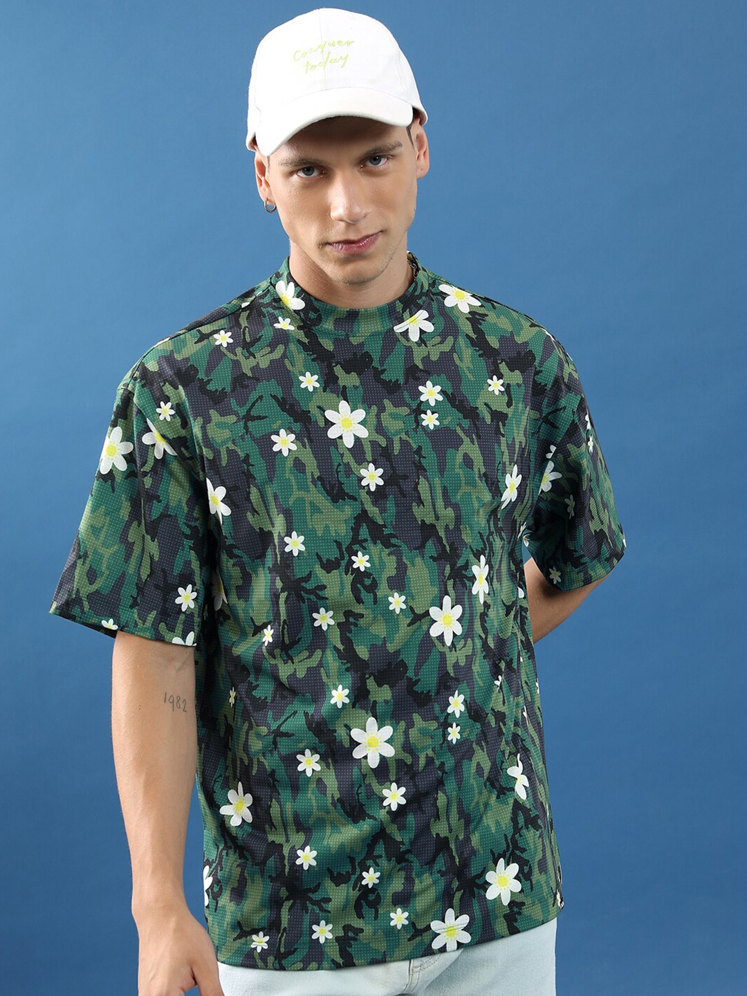 

HIGHLANDER Unisex Floral Printed Slim Fit T-shirt, Green
