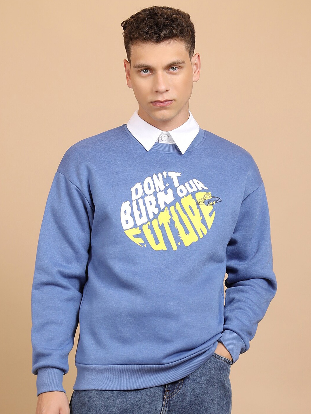

HIGHLANDER Typography Printed Relaxed Round Neck Sweatshirt, Blue
