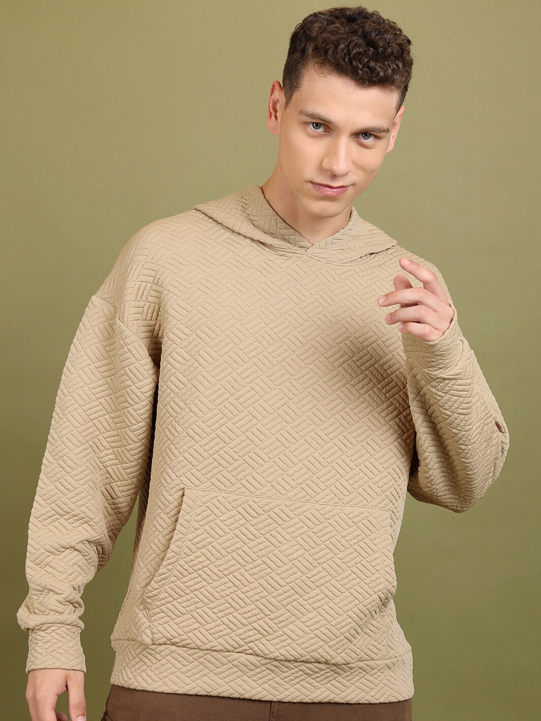 

HIGHLANDER Hooded Drop Shoulder Sleeves Oversized Sweatshirt, Brown