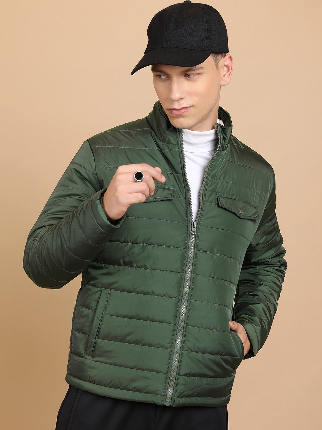 

HIGHLANDER Mock Collar Puffer Jacket, Olive